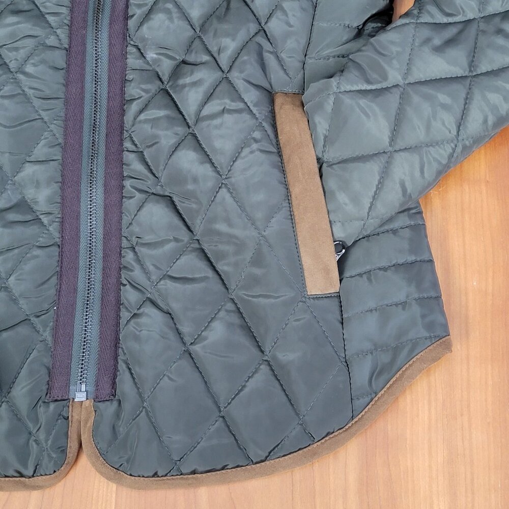 Jennyfer Women's Quilted Army Green Jacket Camel Piping - S - Picture 8 of 15